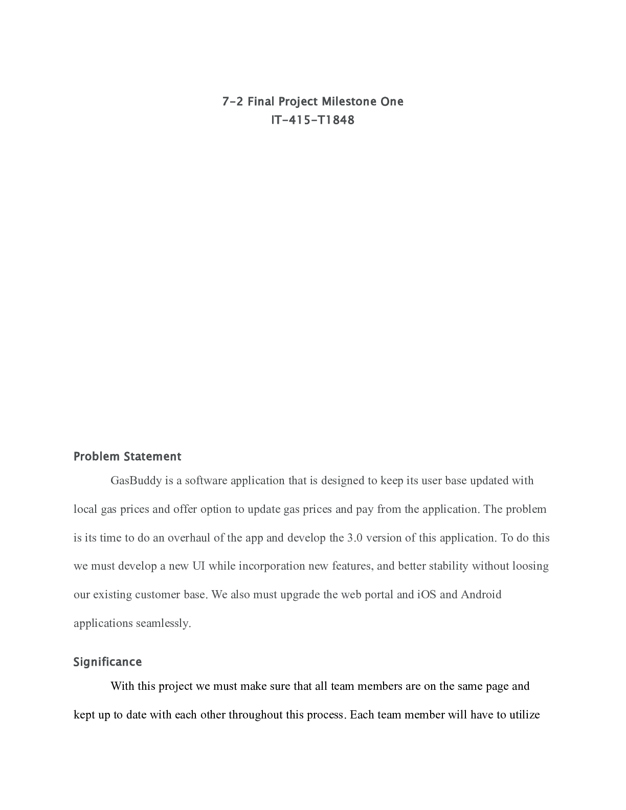 Preview image for IT 415 Final Project 2.0| (2)    7-2 Final Project Milestone One  IT-415-T1848  Proble